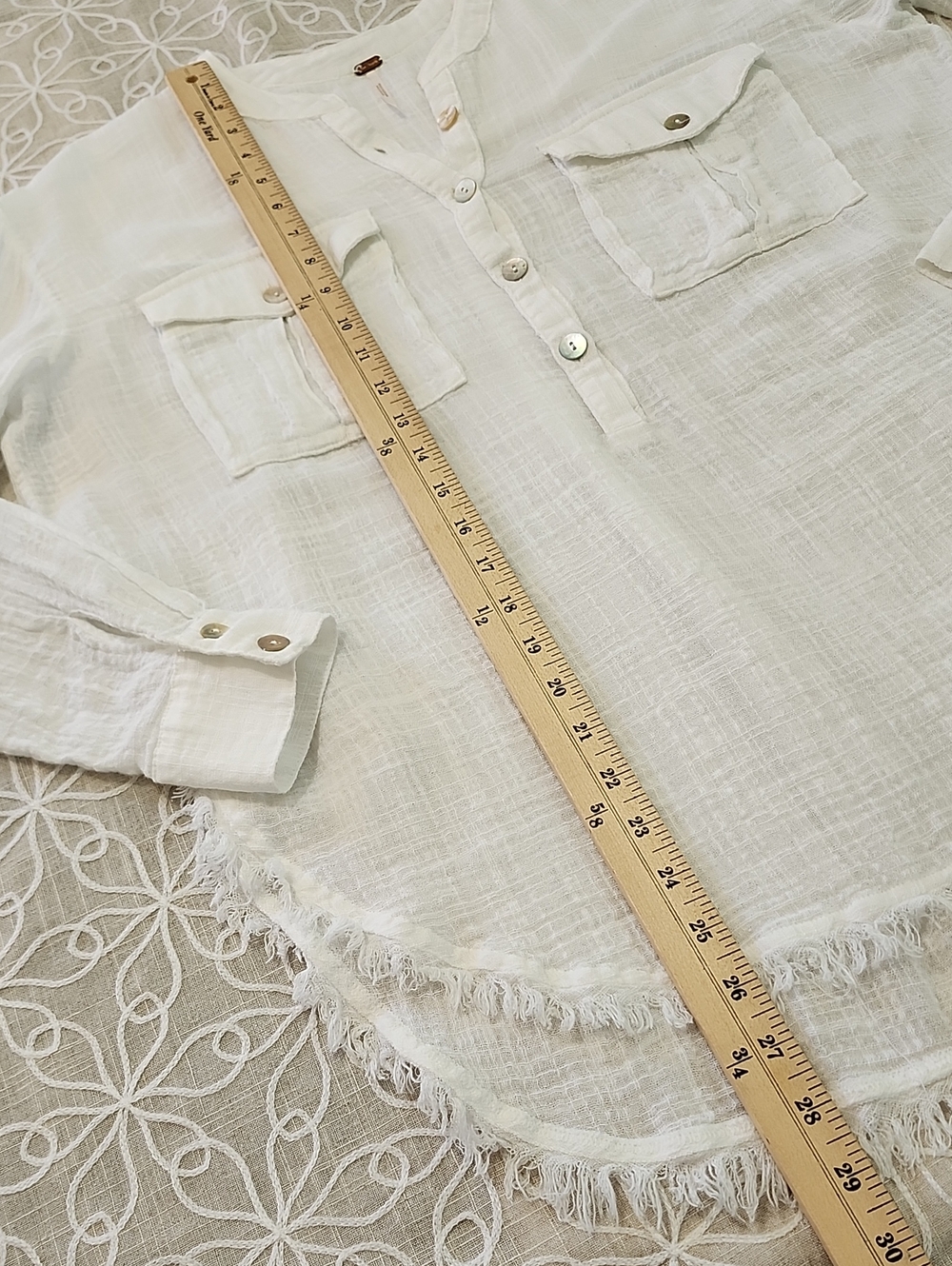 Free People "Talk to Me" White Gauzy Light Weight Top - Picture 9 of 10
